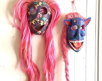 Vintage Mexican mask, Oaxaca mask, carved mask, painted mask, Santa Fe decor, folk art mask, alebrije