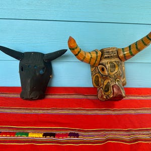 Vintage Guatemalan masks, Mexican mask, folk art mask, carved mask, Guerrero mask, ceremonial mask, bull mask