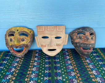 Vintage ceramic Mexican masks, Aztec masks, Mayan masks, Folk art masks, Mexican decor