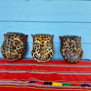 Vintage Guatemalan masks, Mexican mask, folk art mask, carved mask, Guerrero mask, ceremonial mask, tiger mask, panther mask