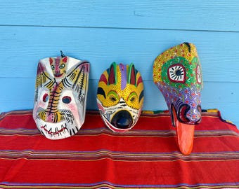 ヴィンテージ木彫りの明るく大胆なメキシコの民芸品、ジャングル