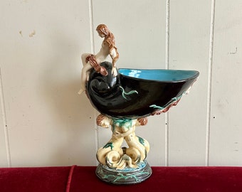Vintage ceramic bowl, jewelry holder, display, sea nymph, mermaid, gift idea, sea decor, shell decor, goddess