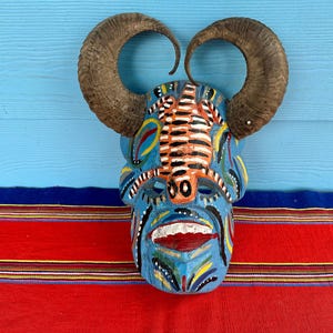 Vintage Guatemalan masks, Mexican mask, folk art mask, carved mask, Guerrero mask, ceremonial mask, horned mask