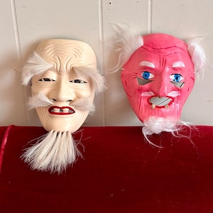 Vintage folk art mask, Mexican mask, Japanese mask, carved mask, Asian mask, decorative mask, viejito mask