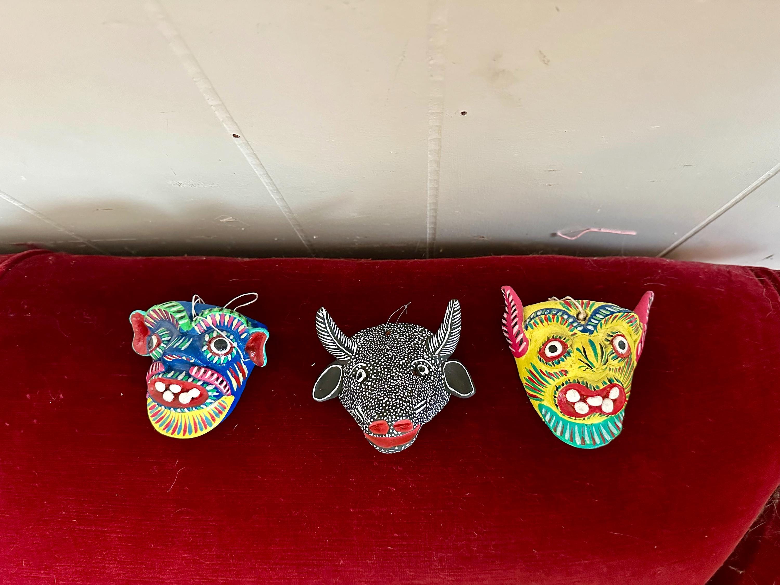 Vintage folk art masks, Mexican masks, Guerrero, devil, bull mask, decorative mask, wall mask, Ocumicho, terracotta,
