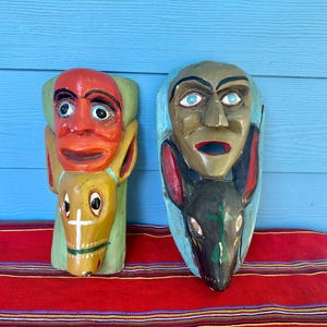 Vintage mexikanischer Wolf, Masken, Guerrero-Masken, Hirsch, Volkskunst-Masken, dekorative Masken, Wandmasken, Guatemala-Maske