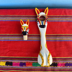 Vintage folk art wine bottle stopper, Columbian, Latin American, horse, donkey, carved