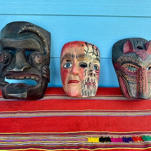 Vintage Guatemalan masks, Mexican mask, folk art mask, carved mask, Guerrero mask, ceremonial mask, panther mask