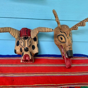 Vintage Guatemalan masks, Mexican mask, folk art mask, carved mask, Guerrero mask, ceremonial mask, bull mask