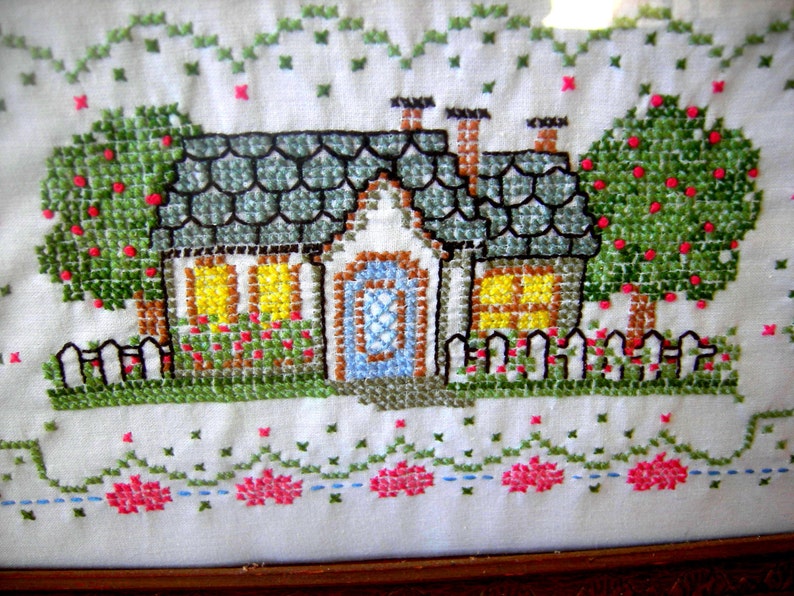 Vintage cross stitch embroidered welcome sign home decor image 4