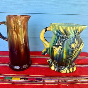 Vintage Mexican pitcher, Mexican ceramic, vintage vase, dripware, brown vase, Mexico, Oaxaca, mojica