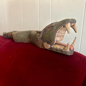 Vintage Mexican Aztec dragon, snake, lizard, carving, alebrije, folk art, hand carved, jaguar