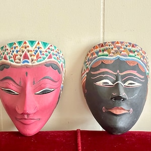 Máscaras javanesas antiguas, máscaras indonesias antiguas, decoración de pared, máscaras de teatro