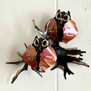 Vintage brutalist sculpture, wall hanging, midcentury modern, wall decor, MCM, metal art, owl art