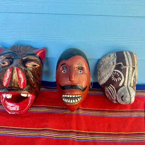 Vintage Guatemalan masks, Mexican mask, folk art mask, carved mask, Guerrero mask, ceremonial mask, dog