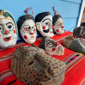 Vintage Guatemalan masks, Mexican mask, folk art mask, carved mask, Guerrero mask, ceremonial mask