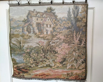 4.9x2.3 feet 150x72 cm French Tapestry,Antique Pictorial Tapestry,Vintage Tapestry Wall Decor,Vintage French Tapestries,Wall Hanging