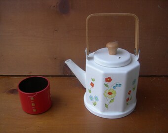 Vintage floral teapot, flower teapot, kawaii, metal, chinese, japanese, gift idea, coffee pot