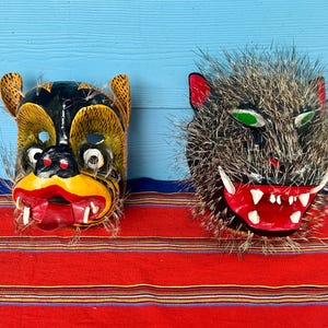 Vintage folk art masks, Mexican masks, Guerrero, carved mask, Guatemalan mask, bat mask,