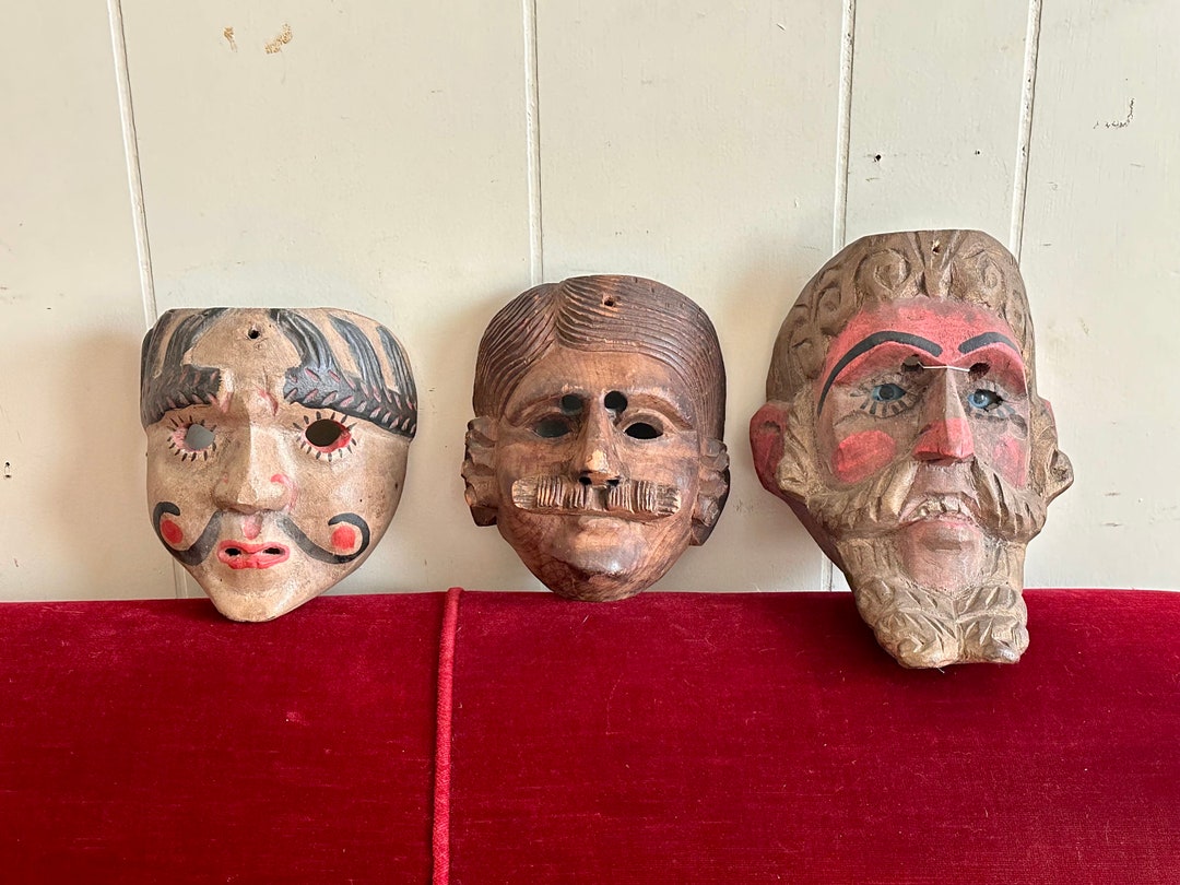 Vintage Mexican Masks, Carved Mask, Guerrero Mask, Painted Mask, Devil