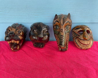 Vintage Mexican masks, folk art masks, cougar, carved masks, Mexican decor, hand carved