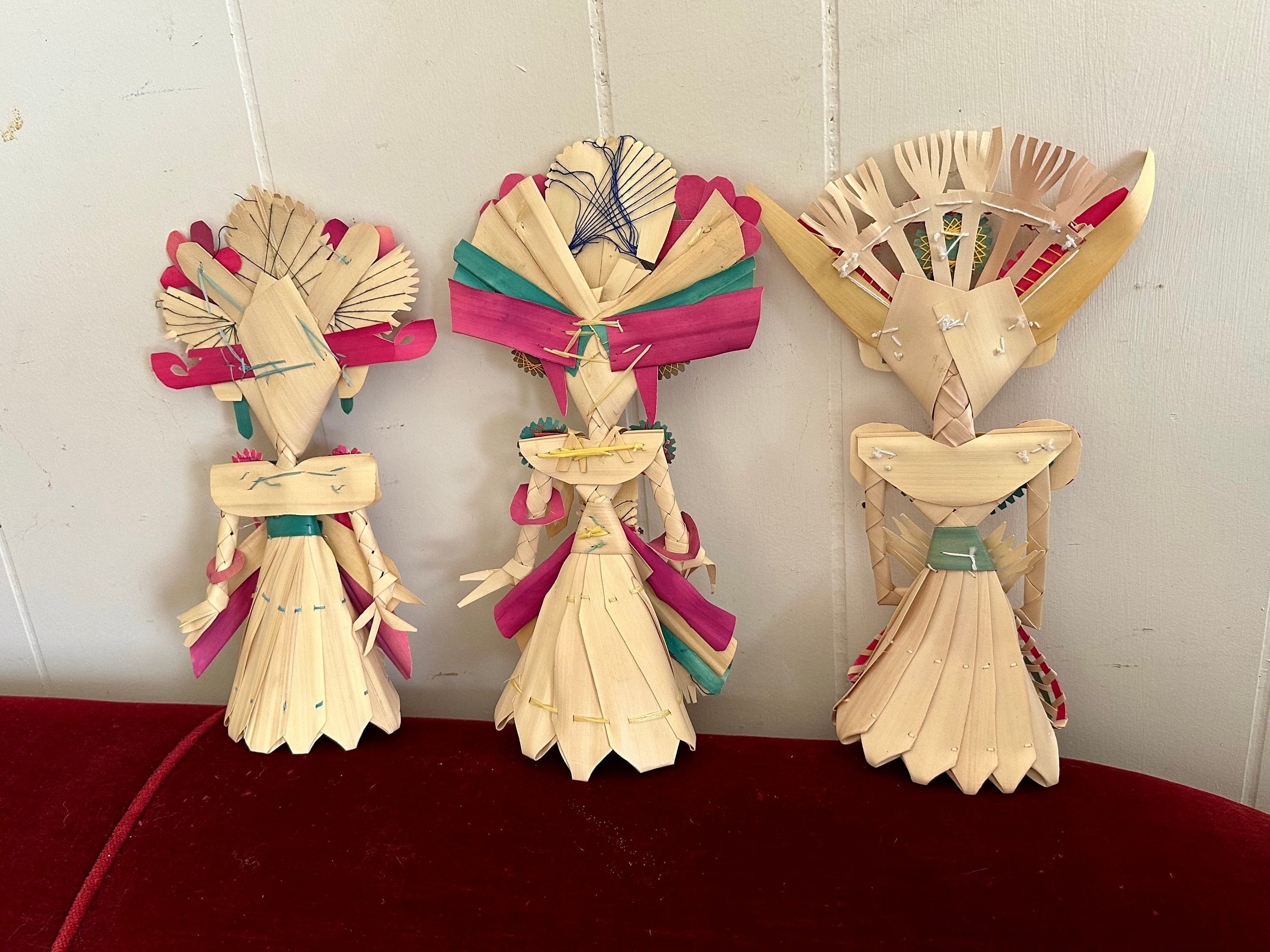 Vintage Dewi-sri Goddess Woven Palm Leaf Dolls, Folk Art