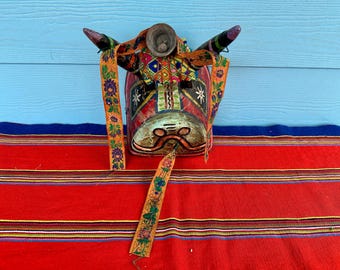 Vintage Guatemalan mask, bull mask, horns, folk art mask, carved mask, Mexican mask, Mexican decor