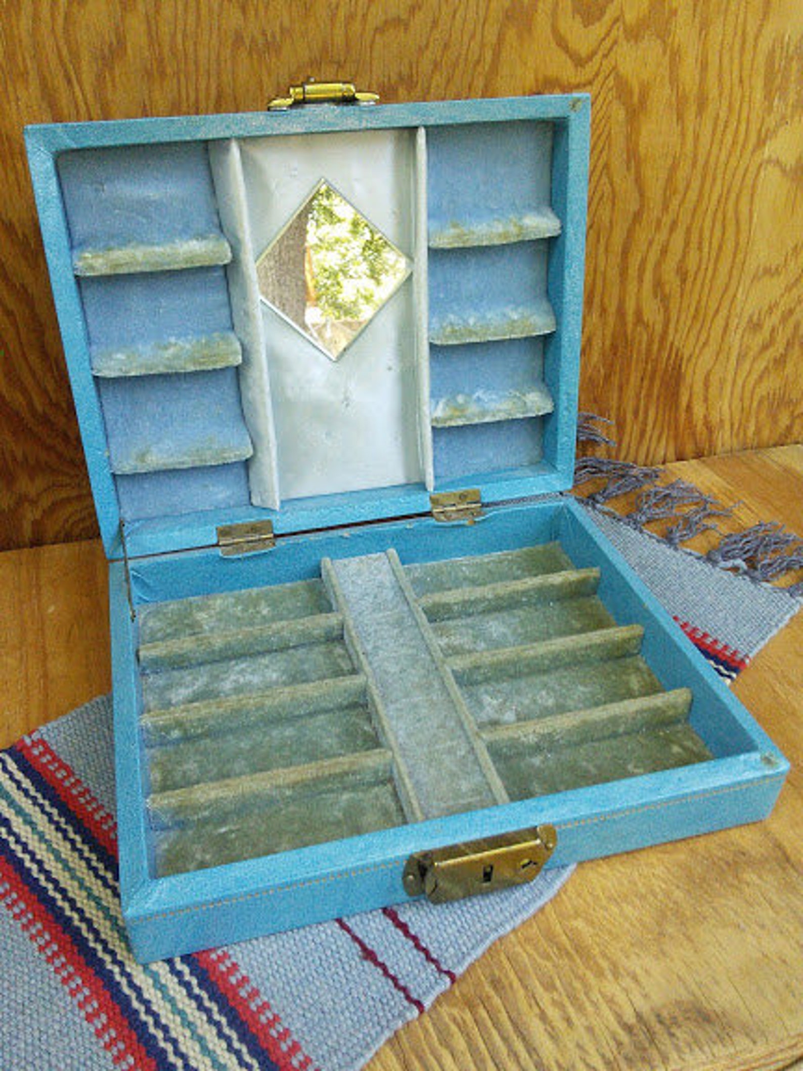 Vintage blue jewelry box Etsy