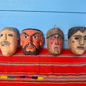 masques guatémaltèques vintage, masque mexicain, masque d'art populaire, masque sculpté, masque de Guerrero, masque de cérémonie,