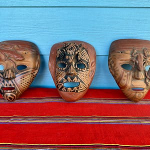 Vintage Mexican mask, folk art mask, carved mask, Guerrero mask, ceremonial mask, terracotta mask