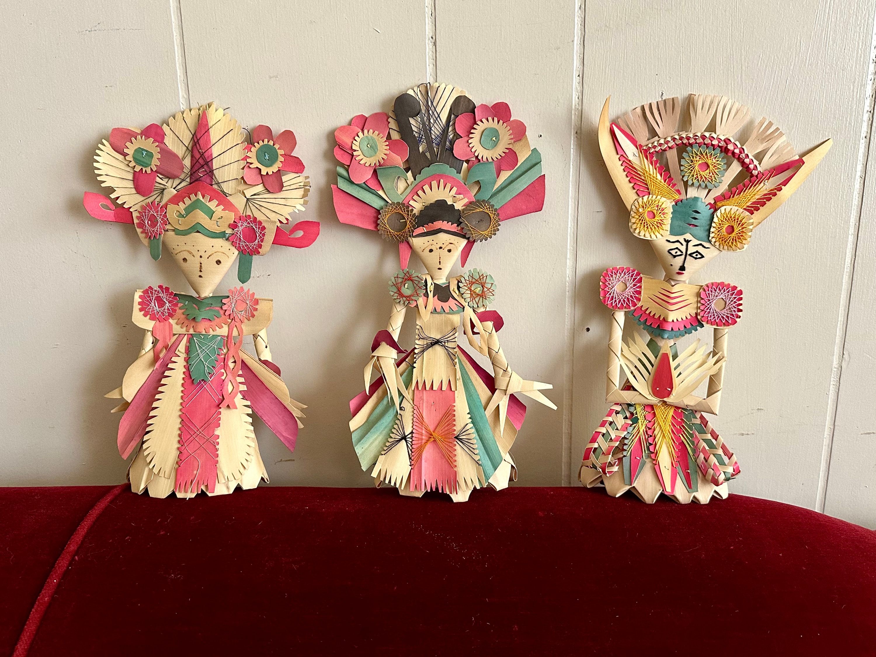 Vintage Dewi-sri Goddess Woven Palm Leaf Dolls, Folk Art