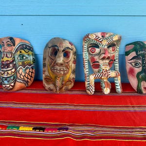 Vintage Guatemalan masks, Mexican mask, folk art mask, carved mask, Guerrero mask, ceremonial mask, panther, cougar