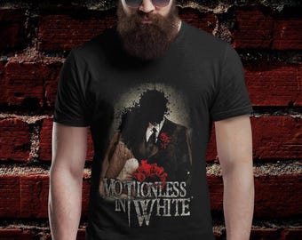 Maglietta unisex metalcore americana "When Love Met Destruction" con la scritta "Motionless in White Shirt".