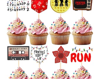Adornos para cupcakes de extraños, adornos para cupcakes, fiesta de cumpleaños de extraños, adorno para cupcake, cupcake de extraños, archivos PDF digitales listos para imprimir