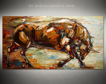 Bull painting lets your imagination travel to the great prairies of the old west when you gaze upon it, expressive piece by Nizamas