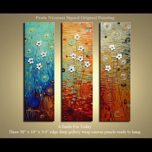 Original  abstract contemporary Palette Knife Textured Thick Paint  floral fine art by P. Nizamas 30" ready to hang