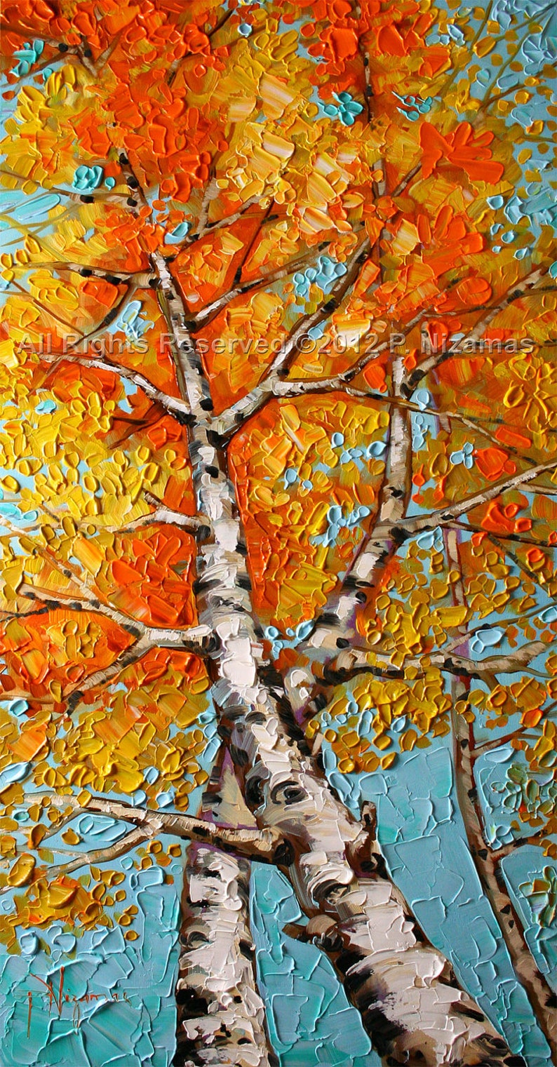 Modern Palette Knife Impasto Birch Trees in Fall Painting Etsy