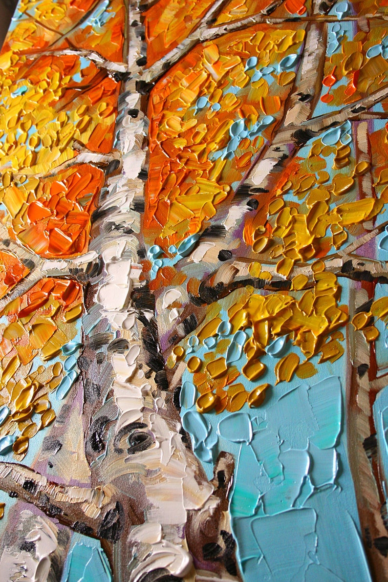 Modern Palette Knife Impasto Birch Trees in Fall Painting Etsy