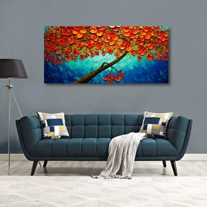 48 x 24 Oil painting's inviting, vivid colors, make every day feel like a celebration Red Tree Abstract Palette Knife art by Nizamas image 3