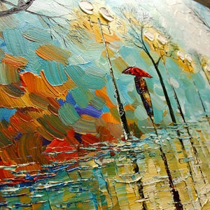 48 x 24 Original Oil painting on canvas Red Umbrella PALETTE KNIFE original extra heavy texture wall decor image 2