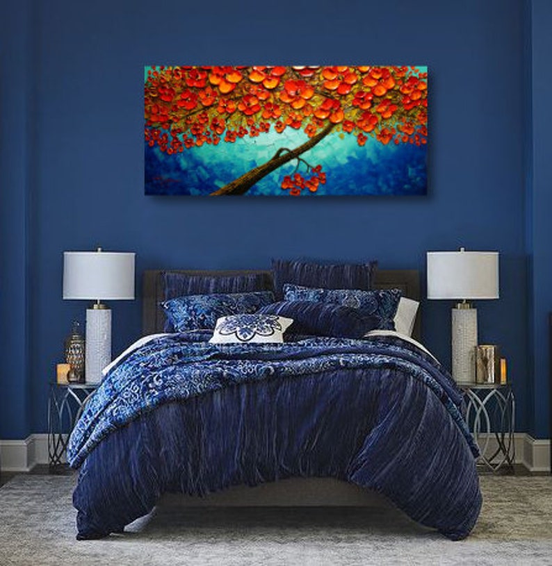 48 x 24 Oil painting's inviting, vivid colors, make every day feel like a celebration Red Tree Abstract Palette Knife art by Nizamas image 4