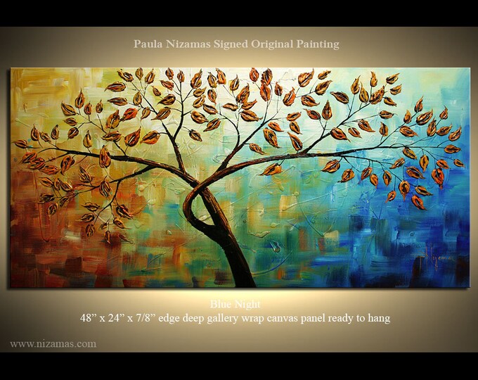 Original Modern Fine Art Painting on Canvas Blue Night by Etsy