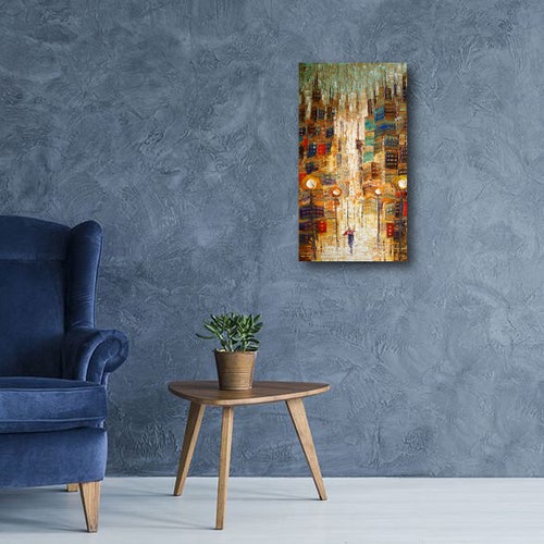 Art on canvas, abstract, shops impresionistic color blend style, modern urban piece by Nizamas ready to hang