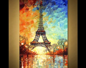 Art on canvas Eiffel Tower in sunny summer day for dreamers or travellers ink print on canvas hand crafted  by Nizamas ready to hang