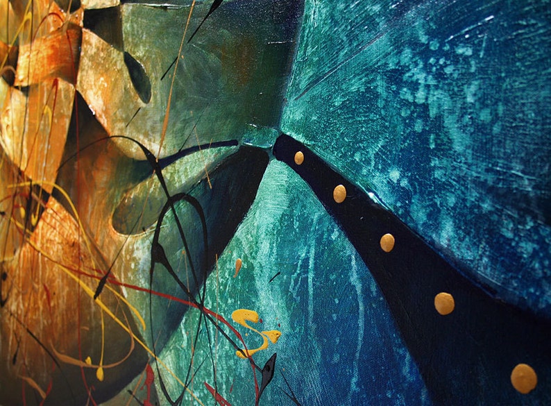 Original Abstract Modern Contemporary Painting Rust Blue Etsy