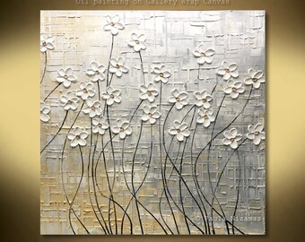 Painting on canvas, soft and gentle gray and white, finished with a hint of warm ochre and super heavy textured details by Nizamas