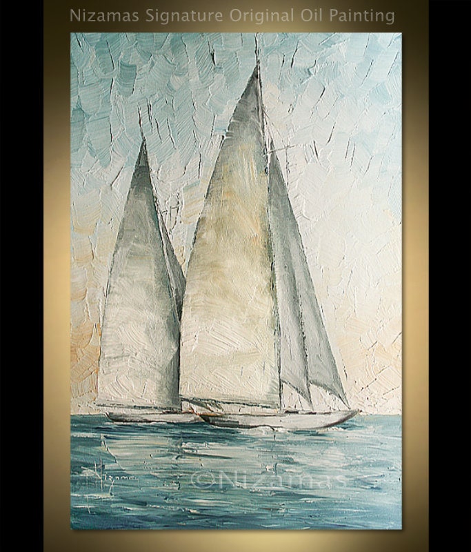 Sailboats painting PALETTE KNIFE original texture art ready to Etsy