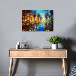 Art on Canvas Features a Quiet Landscape in the Misty Morning Shades ...