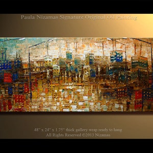 ORIGINAL Downtown Painting Modern Oil Palette Knife Abstract Painting The City  from  Paula 48" x 24" Enormous oo