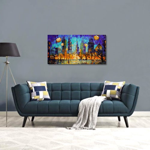 Canvas art transports to the hustle of Chicago city, full shops of life as the busy streets are filled with night lights